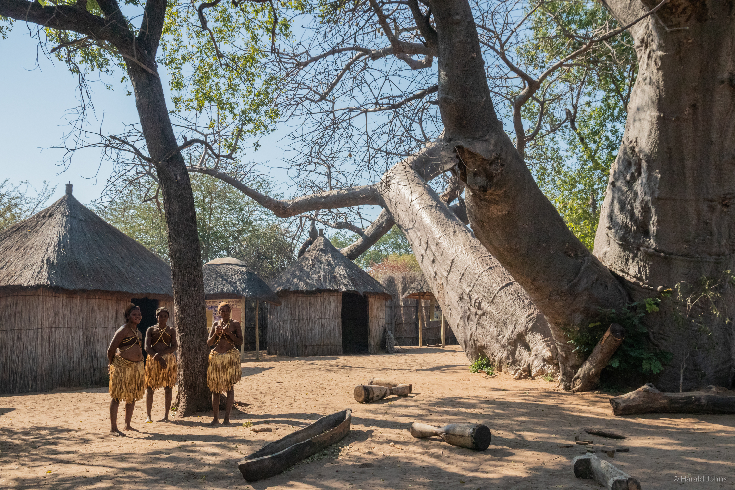 Das Dorf wird von einem riesigen zweistämmigen Affenbrotbaum (bzw. zwei an einer Stelle entgegengesetzt wachsenden Bäumen) überspannt.